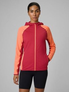 4F Bluza trekkingowa slim z kapturem damska - czerwona L. Czerwone bluzy 4f, l, bez wzorów, z kapturem. Za 249,99 zł.