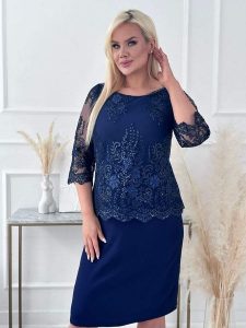 Elegancka ołówkowa sukienka Diana w kolorze granatu na wesele XXL OVERSIZE LATO. Sukienki Moda Size Plus Iwanek, na wesele, na lato, l, bez wzorów, z elastanu, eleganckie, bez kołnierzyka, bez ramiączek, mini, dopasowane. Za 349,90 zł.