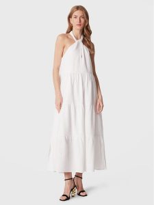 Seafolly Sukienka letnia Halter 54864-DR Biały Regular Fit. Białe kombinezony Seafolly, na lato, bez wzorów, z bawełny, bez kołnierzyka, bez ramiączek. Za 469,00 zł.