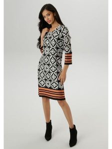 Aniston Sukienka w kolorze czarno-białym rozmiar: 48. Białe sukienki Aniston, na co dzień, bez wzorów, bez kołnierzyka, bez ramiączek, midi, proste. Za 91,45 zł.