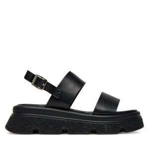 Sandały DeeZee. Czarne sandały DeeZee, bez wzorów, bez obcasa, na płaskiej podeszwie, bez zapięcia. Za 119,99 zł.