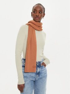 Calvin Klein Szalik Embroidery Fine K60K612601 Brązowy. Brązowe rękawiczki Calvin Klein, bez wzorów, z bawełny. Za 299,99 zł.