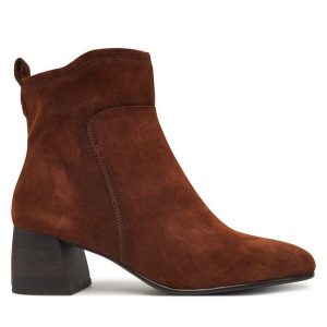 Botki Tamaris. Brązowe botki Tamaris, bez wzorów, bez obcasa, na słupku, bez zapięcia. Za 289,99 zł.