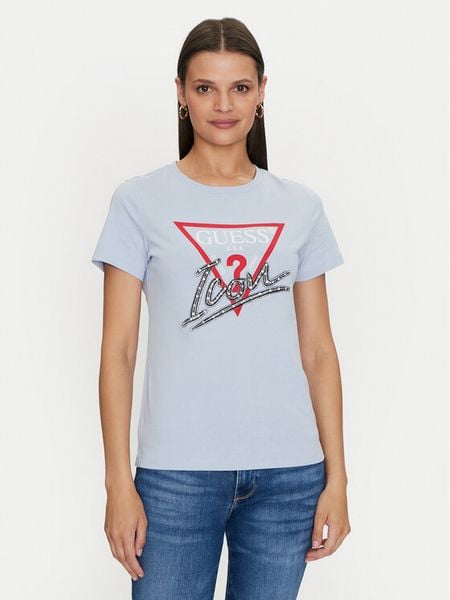 Guess T-Shirt Icon W4YI32 I3Z14 Niebieski Regular Fit. Niebieskie t-shirty Guess, s, z aplikacjami, z bawełny, bez kołnierzyka, bez ramiączek. Za 109,99 zł.