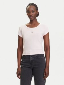 Calvin Klein Jeans T-Shirt LV047C200G Różowy Slim Fit. Czerwone t-shirty Calvin Klein Jeans, xl, bez wzorów, z bawełny, bez kołnierzyka, bez ramiączek. Za 129,99 zł.