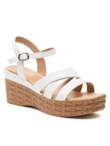 Clara Barson Sandały WS200601-01 Biały. Białe sandały Clara Barson, bez wzorów, ze skóry, bez obcasa, na koturnie, bez zapięcia. Za 129,99 zł.