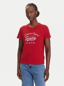 Tommy Jeans T-Shirt Essential DW0DW21404 Czerwony Regular Fit. Czerwone t-shirty Tommy Jeans, xl, bez wzorów, z jeansu, bez kołnierzyka, bez ramiączek. Za 99,99 zł.