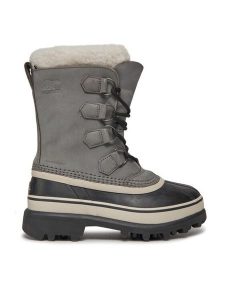 Sorel Śniegowce Caribou NL1005 Szary. Szare buty zimowe Sorel, z nubiku, bez obcasa, bez zapięcia. Za 439,99 zł.