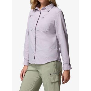 Koszula podróżnicza damska Columbia Skien Valley Long Sleeve Shirt. Fioletowe koszule Columbia, bez wzorów, bez kołnierzyka, bez ramiączek. Za 357,49 zł.