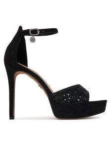 Nine West Sandały TS6218-01 Czarny. Czarne sandały Nine West, bez wzorów, z materiału, bez obcasa, na szpilce, bez zapięcia. Za 167,99 zł.