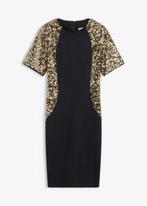 Sukienka mini. Czarne sukienki bonprix, bez wzorów, eleganckie, bez kołnierzyka, bez ramiączek, mini, dopasowane. Za 169,99 zł.