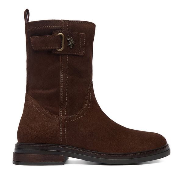 Botki U.S. Polo Assn. Brązowe botki U.S. Polo Assn., bez wzorów, bez obcasa, na płaskiej podeszwie, bez zapięcia. Za 309,99 zł.