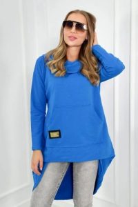 Bluza z długim tyłem i kapturem chabrowy. Niebieskie bluzy KESI, l, bez wzorów, z bawełny. Za 229,98 zł.