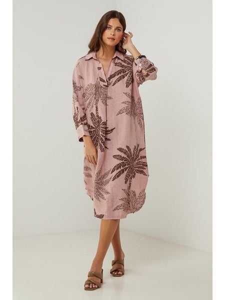 Lin Passion Lniana sukienka w kolorze jasnoróżowo-brązowym rozmiar: 40/42. Brązowe sukienki Lin Passion, bez wzorów, ze lnu, klasyczne, bez kołnierzyka, bez ramiączek, midi. Za 183,15 zł.