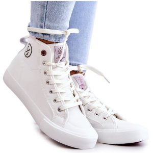 Damskie Wysokie Trampki Cross Jeans JJ2R4056C Białe. Białe trampki bez wzorów, z gumy, bez zapięcia. Za 142,58 zł.