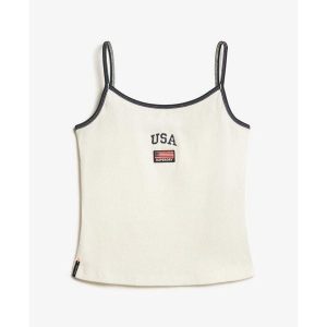 Damski tank top Superdry Athletic Essential. Białe topy Superdry, bez wzorów, bez kołnierzyka, bez ramiączek. Za 107,60 zł.