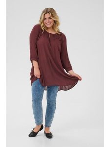 KAFFE curve Tunika w kolorze bordowym rozmiar: 48. Brązowe tuniki KAFFE curve, bez wzorów, z wiskozy, bez kołnierzyka, bez ramiączek. Za 95,69 zł.