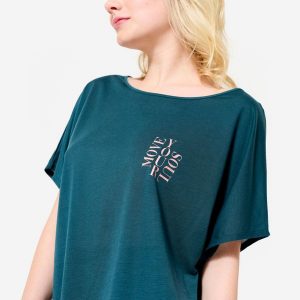 Koszulka z krótkim rękawem do tańca nowoczesnego damska Starever. Niebieskie bluzki DOMYOS, xl, bez wzorów, z lyocellu, eleganckie, bez kołnierzyka, bez ramiączek. Za 64,99 zł.