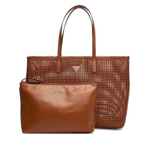 Torebka Guess. Brązowe shopper bag Guess, z aplikacjami, bez dodatków. Za 579,99 zł.
