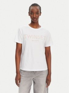 TWINSET T-Shirt 251TT2042 Biały Regular Fit. Białe t-shirty Twinset, xs, bez wzorów, z bawełny, bez kołnierzyka, bez ramiączek. Za 199,99 zł.