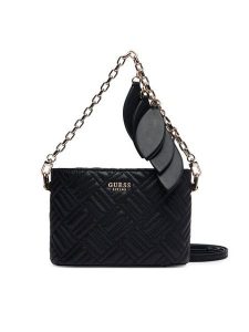 Guess Torebka Sally Mini HWQG99 21770 Czarny. Czarne listonoszki Guess, z aplikacjami, ze skóry, bez dodatków. Za 549,99 zł.