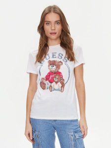 Guess T-Shirt W4RI86 K9SN1 Biały Regular Fit. Białe t-shirty Guess, s, z aplikacjami, z bawełny, bez kołnierzyka, bez ramiączek. Za 129,99 zł.