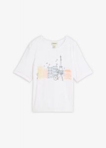 T-shirt z mieszanki wiskozy. Białe t-shirty bonprix, bez wzorów, z wiskozy, bez kołnierzyka, bez ramiączek. Za 44,99 zł.
