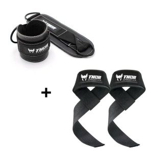 Thor Athletics Lifting Straps + Paski na kostki Zestaw – Trening siłowy – Czarny. Białe paski THOR ATHLETICS, bez wzorów, sportowe. Za 119,95 zł.