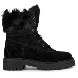 Trzewiki Geox. Czarne botki Geox, bez wzorów, bez obcasa, na płaskiej podeszwie, bez zapięcia. Za 539,99 zł.