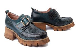 LAURA VITA 0007071 Omio 63 turquoise, półbuty damskie. Zielone półbuty LAURA VITA, bez wzorów, ze skóry, bez obcasa, na obcasie, bez zapięcia. Za 489,41 zł.