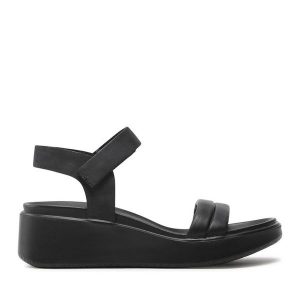 Sandały ECCO. Czarne sandały ecco, bez wzorów, bez obcasa, na koturnie, bez zapięcia. Za 409,99 zł.