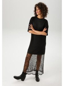 Aniston Sukienka w kolorze czarnym rozmiar: 44. Czarne sukienki Aniston, bez wzorów, z bawełny, bez kołnierzyka, bez ramiączek, maxi. Za 48,05 zł.