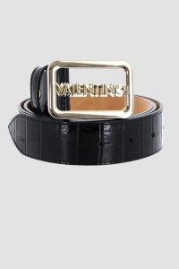 VALENTINO Czarny pasek lakierowany Around Plaque Buckle Belt. Czarne paski Valentino by Mario Valentino, bez wzorów, z lakierowanej skóry. W wyprzedaży za 215,99 zł.