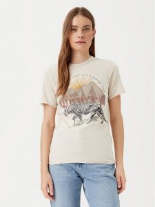 ONLY T-Shirt Lucy 15307412 Beżowy Regular Fit. Brązowe t-shirty ONLY, xl, bez wzorów, z bawełny, bez kołnierzyka, bez ramiączek. Za 79,99 zł.