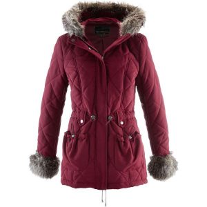 Kurtka pikowana ze sztucznym futerkiem bonprix czerwony klonowy. Czerwone kurtki bonprix. Za 189,99 zł.