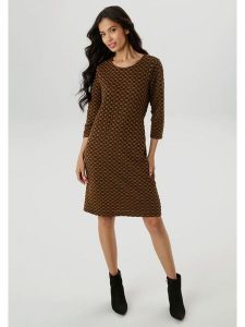 Aniston Sukienka w kolorze jasnobrązowym rozmiar: 46. Brązowe sukienki Aniston, na co dzień, bez wzorów, bez kołnierzyka, bez ramiączek, mini, proste. Za 95,99 zł.