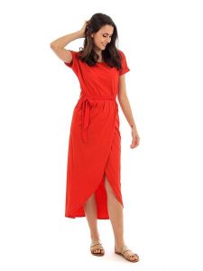 Fille de Coton Sukienka "Lydia" w kolorze czerwonym rozmiar: 38/40. Czerwone sukienki fille de Coton, bez wzorów, z bawełny, klasyczne, bez kołnierzyka, bez ramiączek, maxi. Za 152,98 zł.