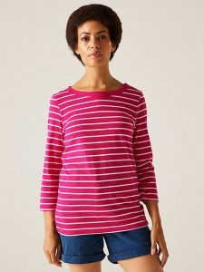 Regatta Koszulka "Baylette II" w kolorze różowo-białym rozmiar: 34. Białe bluzki Regatta, bez wzorów, bez kołnierzyka, bez ramiączek. Za 52,42 zł.