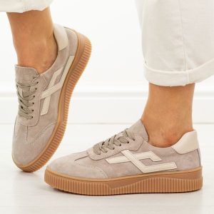 Khaki skórzane półbuty damskie Cambell 40345. Brązowe półbuty Cambell, na jesień, bez wzorów, z dresówki, z okrągłym noskiem, bez obcasa, bez zapięcia. Za 239,00 zł.