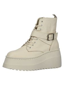 Steve Madden Skórzane botki w kolorze kremowym rozmiar: 41. Brązowe botki Steve Madden, bez wzorów, bez obcasa, na koturnie, bez zapięcia. Za 304,99 zł.