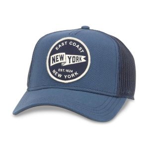 Czapka z daszkiem American Needle Valin New York Trucker - SMU679A-NY. Niebieskie czapki American Needle, bez wzorów, sportowe. Za 89,00 zł.