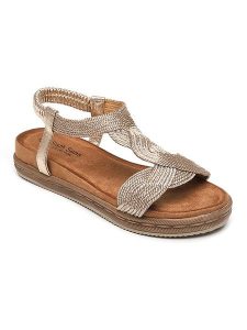 Sixth Sens Sandały w kolorze złotym na koturnie rozmiar: 38. Żółte sandały Sixth Sens, bez wzorów, z otwartym noskiem, bez obcasa, na koturnie, bez zapięcia. Za 121,99 zł.