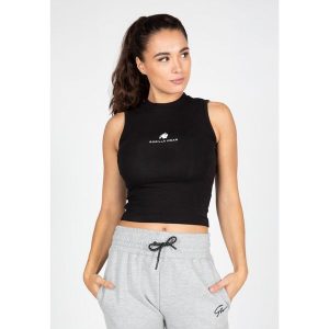 Livonia Crop Top - Czarny. Czarne topy GORILLA WEAR, xs, bez wzorów, sportowe, bez kołnierzyka, bez ramiączek. Za 118,00 zł.