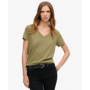 Koszulka z haftem V w slubie. Zielone koszulki sportowe Superdry, bez wzorów, z bawełny, bez ramiączek. Za 125,30 zł.