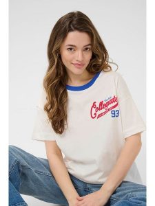 Kaffe Koszulka w kolorze białym rozmiar: S. Białe bluzki Kaffe, s, bez wzorów, z bawełny, bez kołnierzyka, bez ramiączek. Za 56,99 zł.