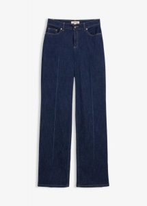 Dżinsy o kroju loose straight ze średnim stanem, pełna długość. Niebieskie jeansy bonprix, bez wzorów, z jeansu. Za 59,99 zł.