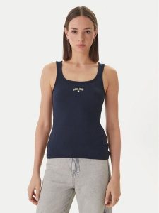 Guess Jeans Top W6GPZ2 KA0H1 Granatowy Slim Fit. Niebieskie topy Guess Jeans, l, z aplikacjami, z bawełny, bez kołnierzyka, bez ramiączek. Za 139,99 zł.