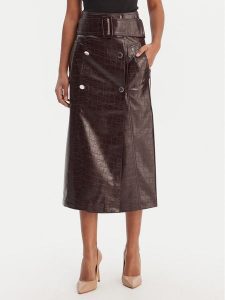 Morgan Spódnica z imitacji skóry 261-JADYNA Brązowy Slim Fit. Brązowe spódnice Morgan, bez wzorów, ze skóry. Za 399,99 zł.