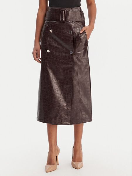 Morgan Spódnica z imitacji skóry 261-JADYNA Brązowy Slim Fit. Brązowe spódnice Morgan, bez wzorów, ze skóry. Za 256,99 zł.