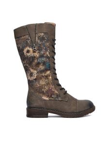 Rieker Kozaki CEO-94731-90 Khaki. Brązowe kozaki Rieker, bez wzorów, z materiału, bez obcasa, na płaskiej podeszwie, bez zapięcia. Za 459,99 zł.
